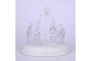 SHATCHI Christmas Pre-Lit LED Musical Nativity Scene Tabletop Acrylic Sculpture Battery Operated Light Up Xmas Holiday Home Decorations, 20cm, Clear