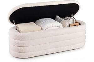 Giantex Storage Ottoman Bench, Upholstered Fabric End of Bed Storage Bench with 2 Safety Gas Struts, Lift-Top Chest Organizer