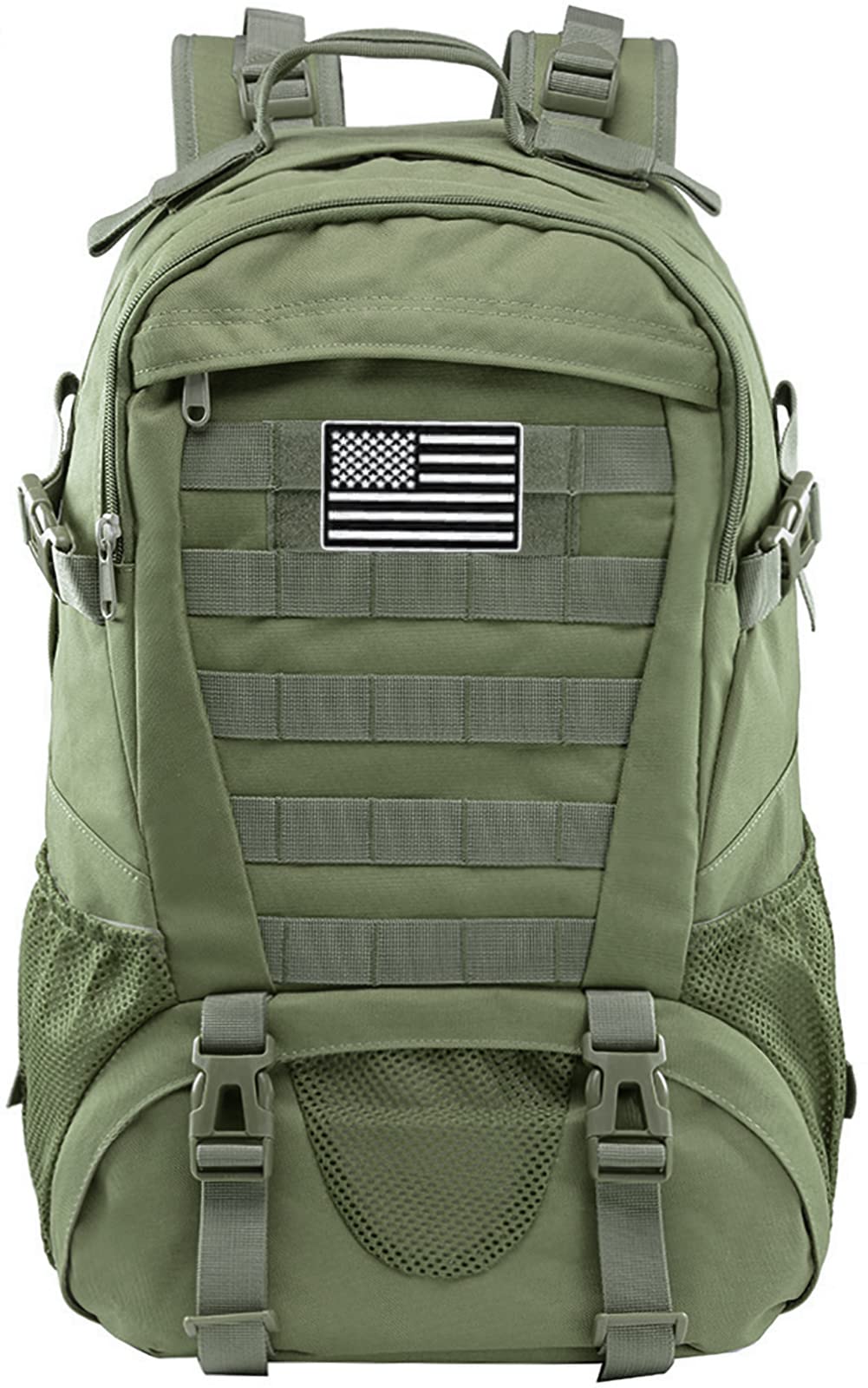 LIMHOO Tactical Backpack for Men Military Molle Bag Hiking Day Pack 27L Army Waterproof EDC Rucksack no USA Flag Patch (Army Green)