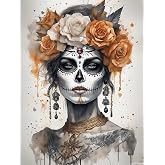 HMDIIMGE Day of The Dead Watercolor Diamond Painting for Adults, Flower and Sugar Skull Woman Diamond Painting Kits for Adults, 5D Skull Gem Painting, DIY Gem Art for Home Wall Decor Gifts 12x16 inch