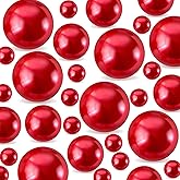 EGKamh 400Pcs Red Pearl Vase Filler Beads, No Hole Faux Pearls Beads for Centerpieces Vases,Wedding Decorations, Birthday Party Home Table Decor,for Floating Candle(8/14/18mm)