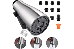 SONTIY Metal Kitchen Faucet Head Replacement, 3-Function Pull Down Spray Head for Kitchen Faucet, High Pressure Sink Spray Nozzle with 9 Adapters Compatible with American Standard, Brushed Nickel
