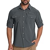 Men's Fishing Shirts with Zipper Pockets Sun Protection UPF 50+ Quick Dry Long Sleeve Hiking Shirt for Travel Safari