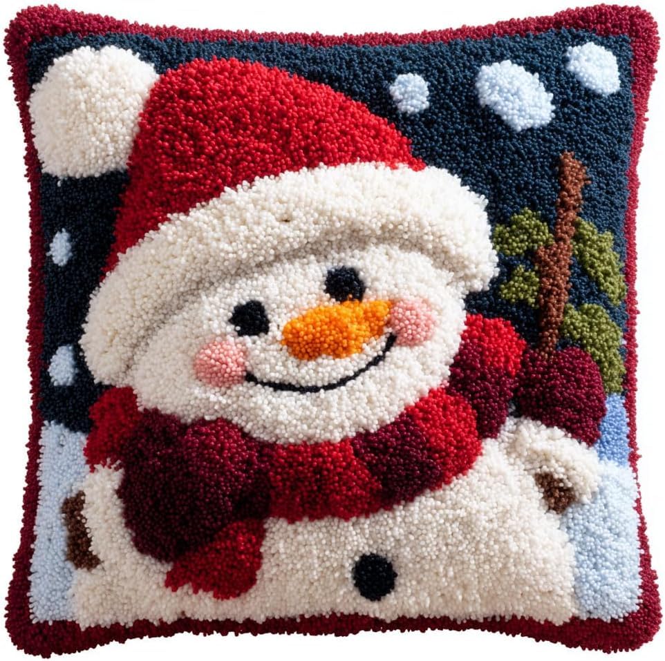 ZUHK Christmas Latch Hook Kits ​with Christmas Pattern Printed Canvas Crochet Gift Cross Stitch Sofa Cushion Cover Tool fit for Beginner and Adults,43x43 cm (Santa Claus H)