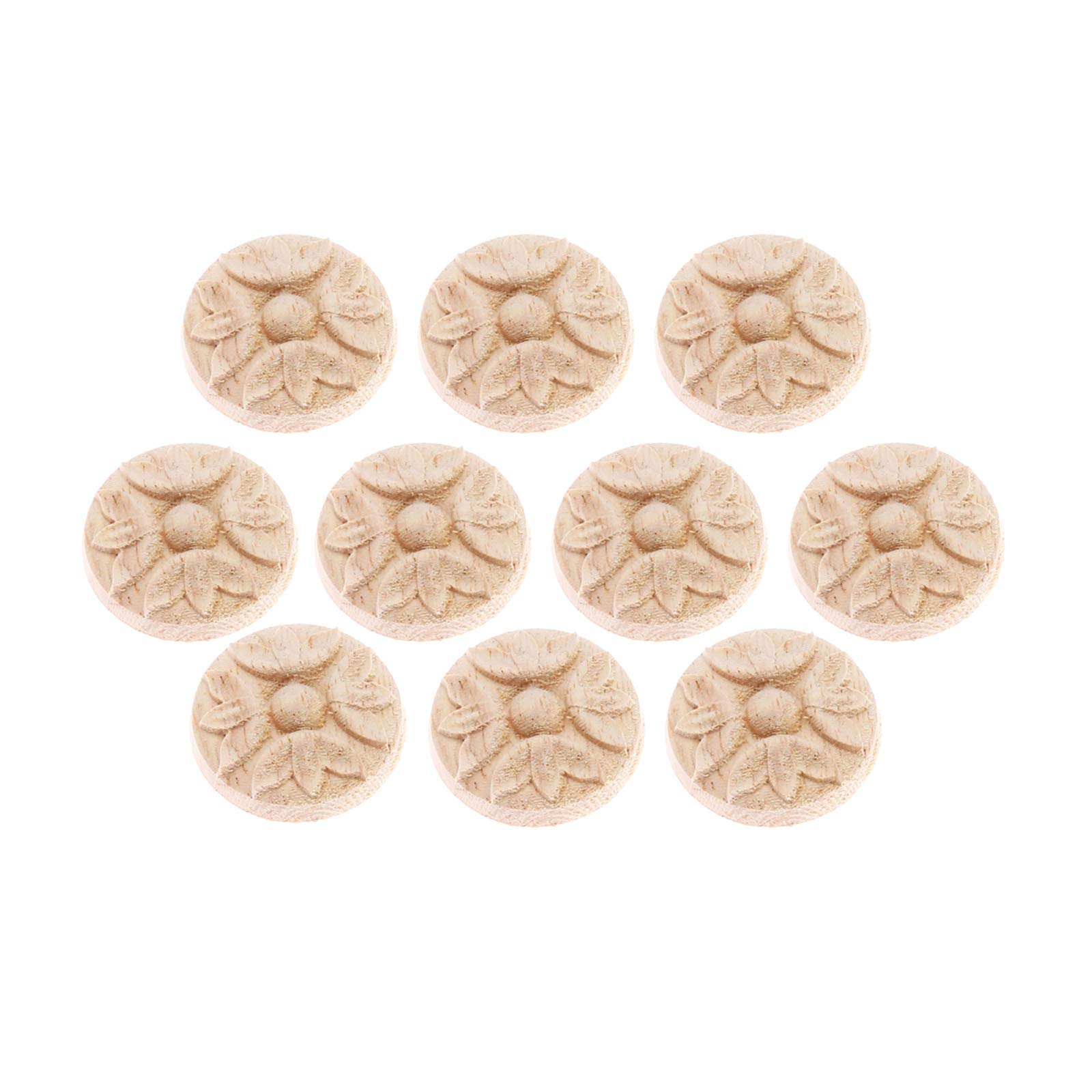MUXSAM 10Pcs 3cm Wood Carved Applique Onlay for Decoration Furniture Decals Corner Round Frame Onlay Cabinet Unpainted