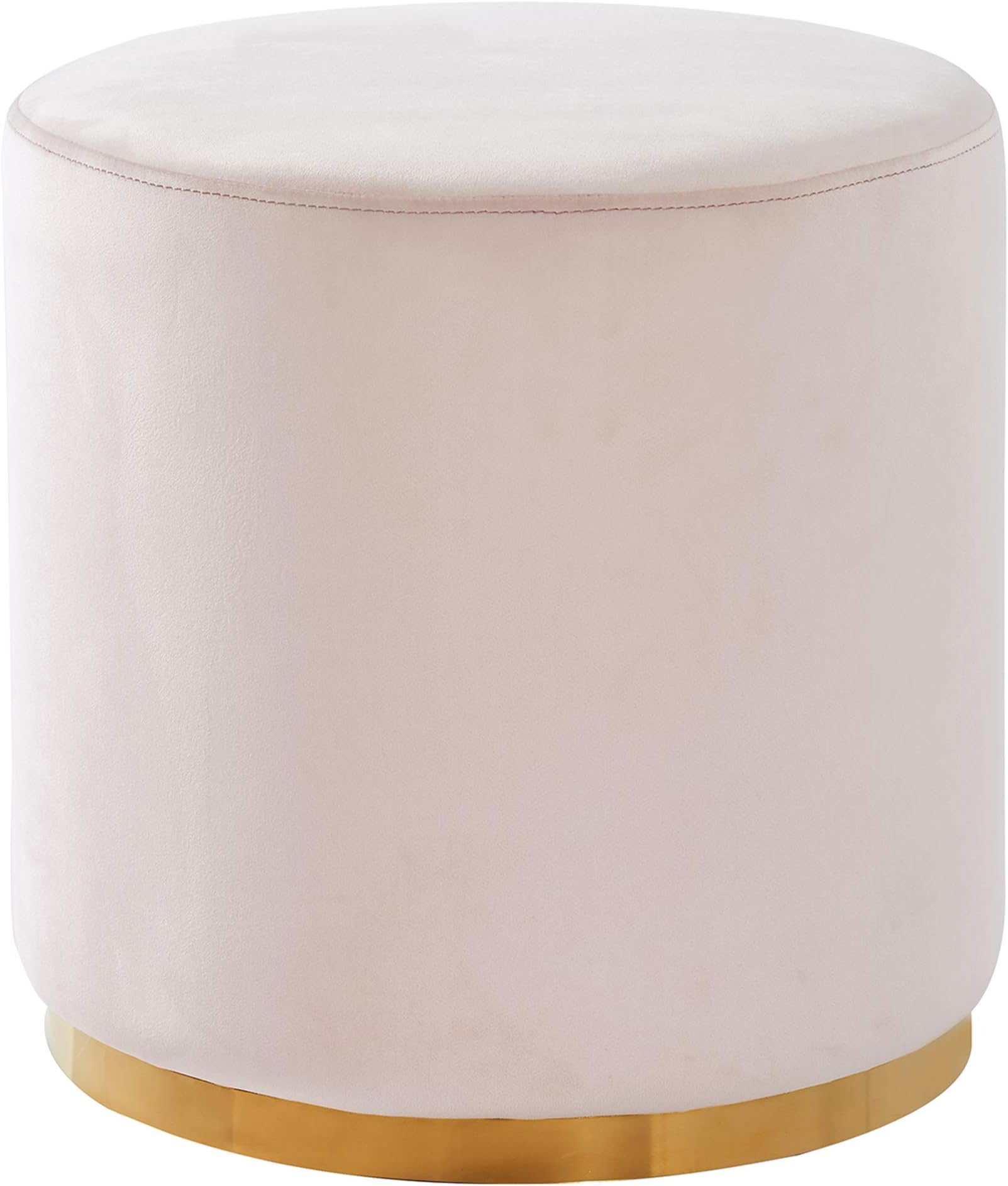 Velvet Round Ottoman, Blush and Gold
