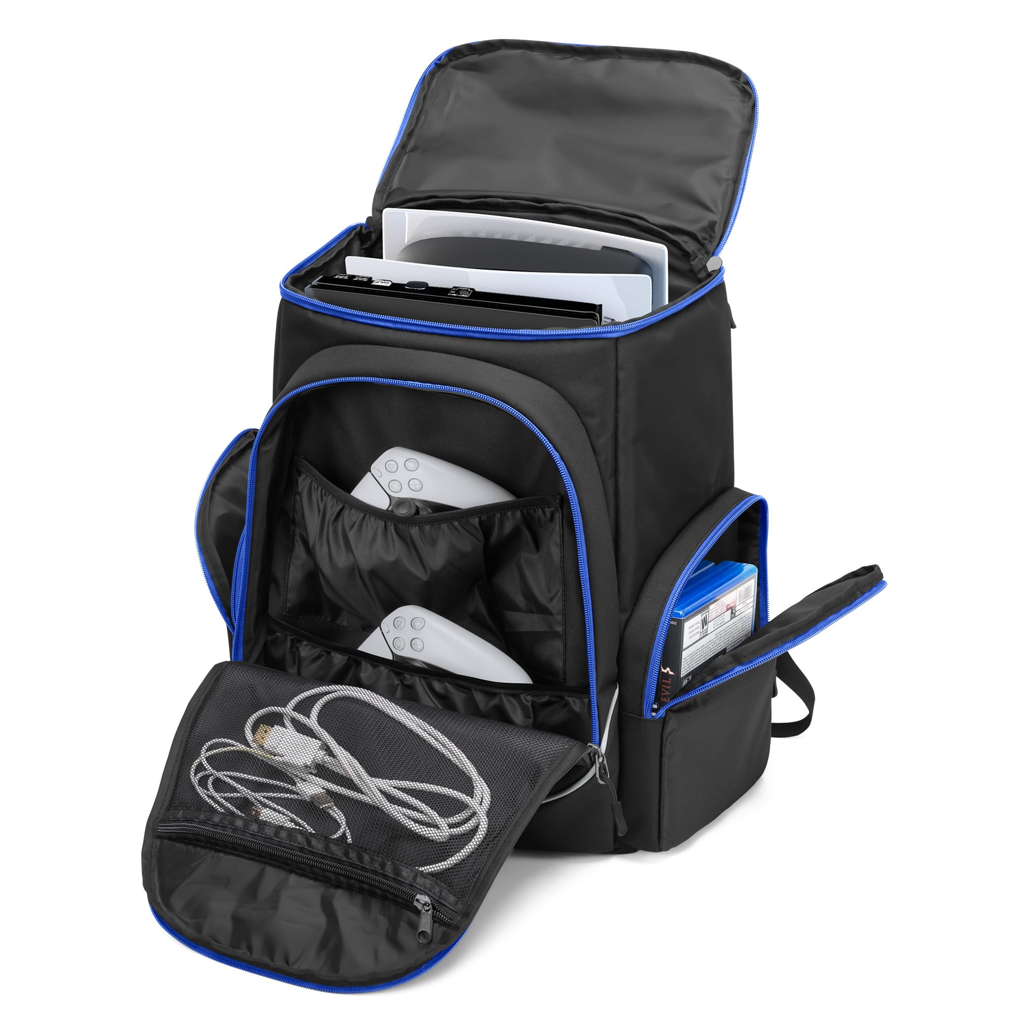 Trunab Gaming Console Backpack Compatible with Playstation 5 / PS5 Slim / PS4 / Xbox One, Travel Carrying Bag with Multiple Pockets for 15.6” Laptop and Gaming Accessories
