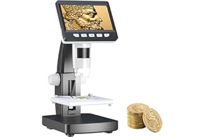 AOPICK Coin Microscope,LCD Digital Microscope with Stage, Coin Magnifier with 8 Adjustable LED Lights,4.3 Inch Poket Minimicroscope for Error Coins,PC View Compatible with Windows