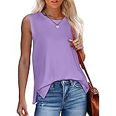 Tank Top for Women Summer Sleeveless Shirts Crewneck Casual Basic Side Split Tops