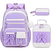 DIGOBAY Backpack for Girls, 3PCS Girls Backpack for School with Lunch Bag Pencil Case, Cute Kids Teens Bookbag for Kindergarten Elementary Preschool Middle School (Purple)
