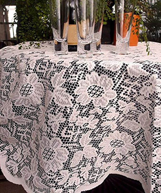 AKTrading 60" Round Floral Lace Crochet Tablecloth Overlay Table Cover Ivory