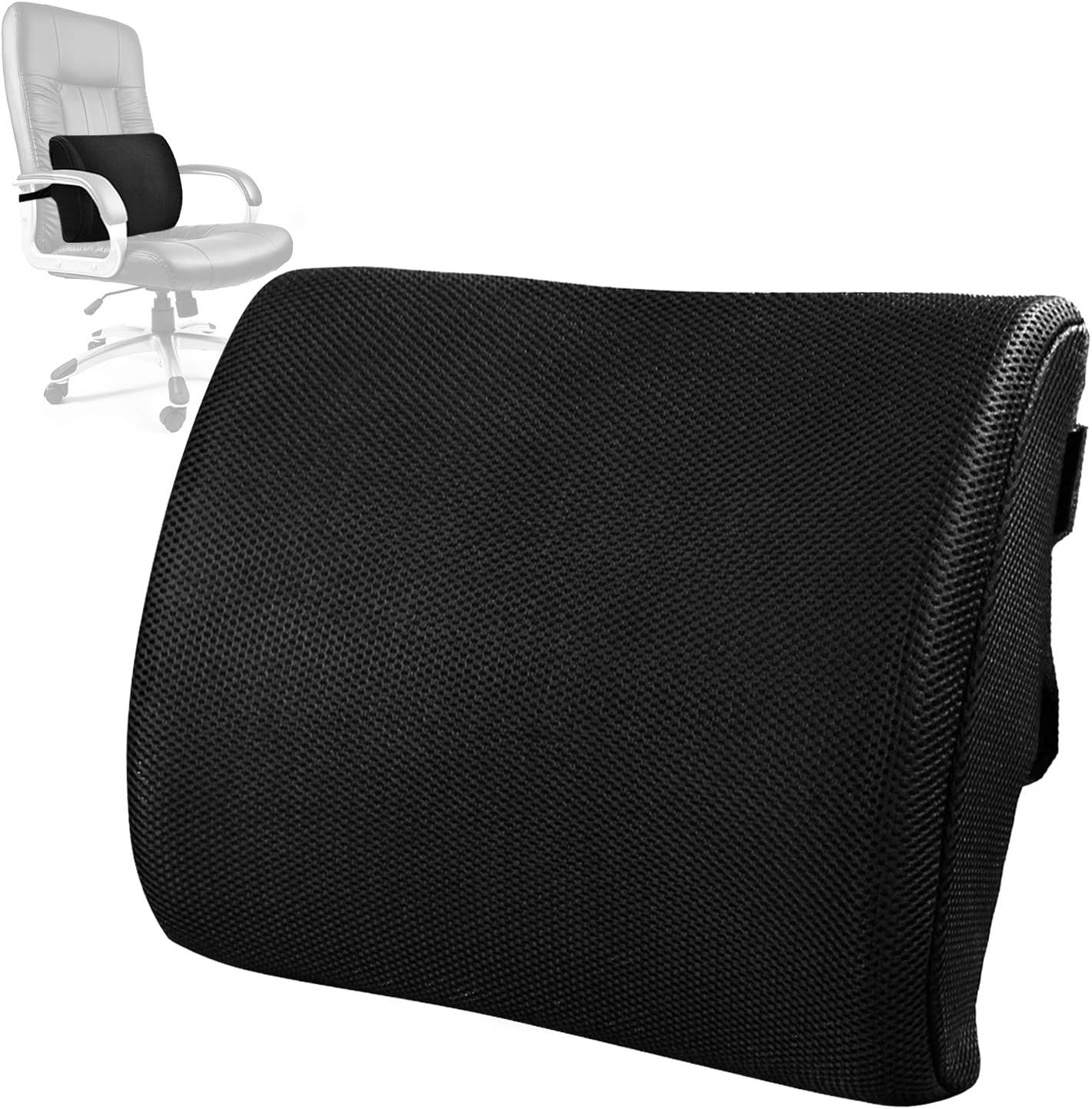 Mesh Lumbar Pillow Lower Back Supporter w/Spine Huggar Design - Portable Low & Mid Adjustable, Memory Foam Chiropractic Support for Office, Gaming Chairs & Automobile Seats by Compact Technologies