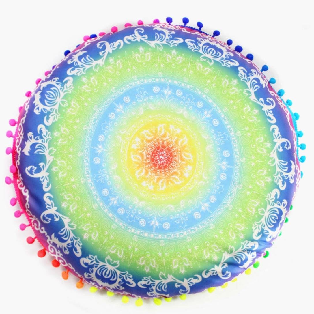 Viahwyt Indian Mandala Floor Pillows Round Bohemian Cushion Cushion Cover Pillow Case (C)
