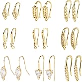 Pandahall 18Pcs 18K Gold Plated Cubic Zirconia Earring Hooks Rhinestone French Ear Wires Metal Fish Hooks Ear Wire with Dangle Loops for DIY Jewelry Earring Making Findings