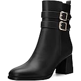 CDXJHYMY Womens Chunky High Heel Boots - Zip Up, Square Toe, Ankle Booties,Simple Classic Mid Heel Shoes for Women2.5in