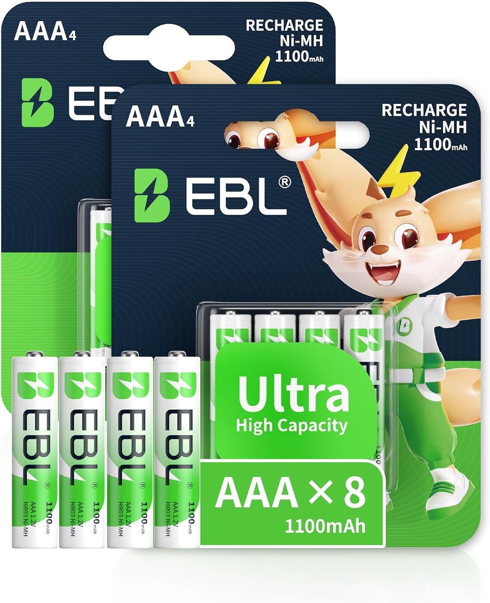 EBL AAA 1100mAh Rechargeable NiMH Batteries 8 Pack Ready2Charge