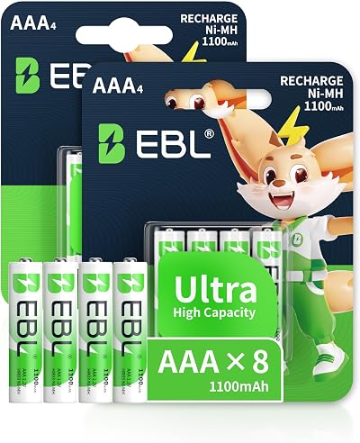 EBL AAA 1100mAh Rechargeable NiMH Batteries 8 Pack Ready2Charge