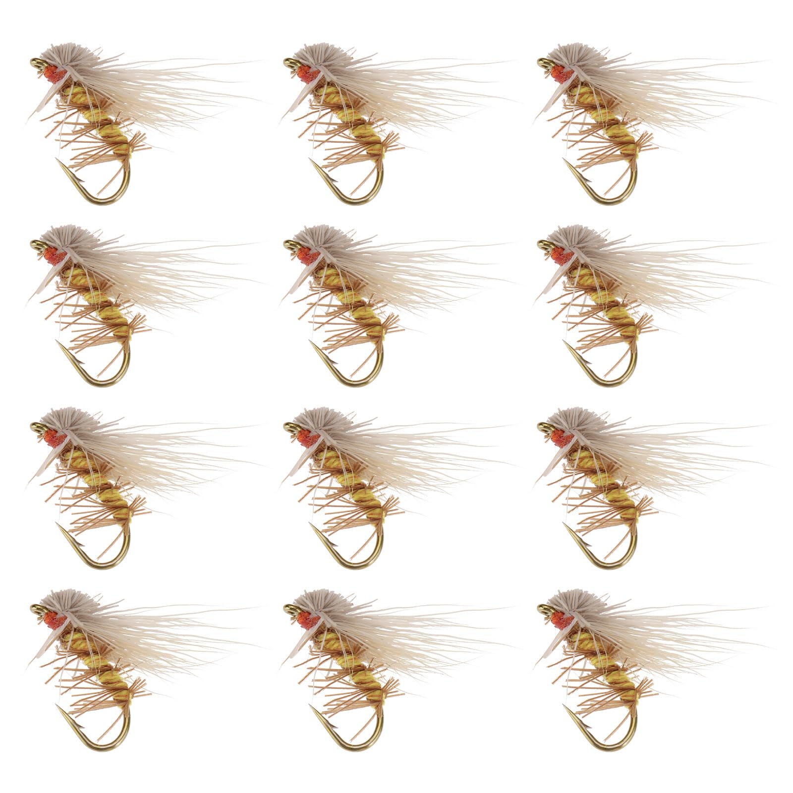 EMSea 12Pcs Barbless Dry Flies Fly Fishing Lures Silkworm Moth Fly Bait Hand Tied Fishing Flies for Fishing Trout Bass Salmon 15mm