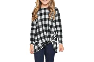 Ecokauer Girls Casual Long Sleeve Shirts Knot Front Tunic Tops Tees Blouses for Children Fashion Clothes