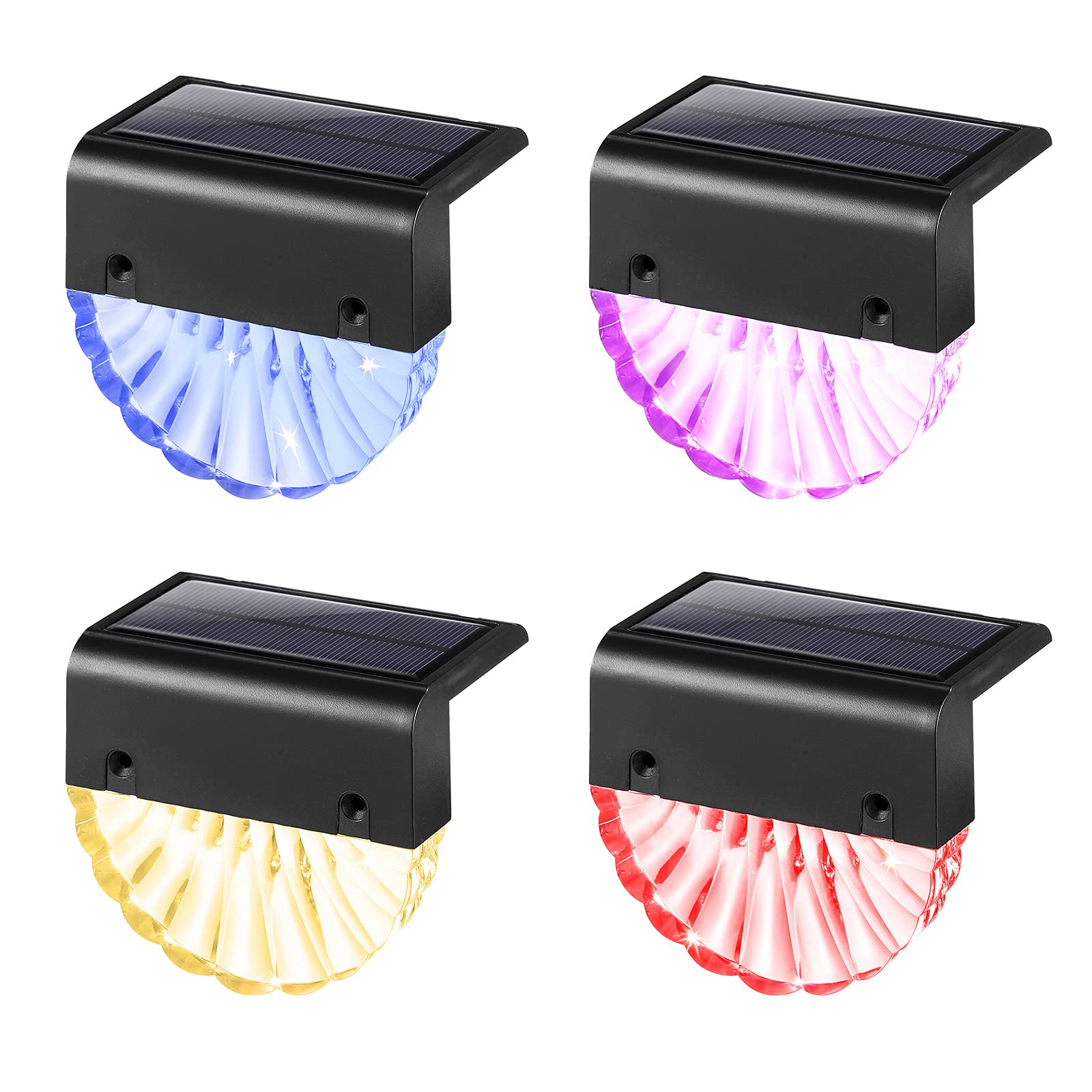 OSALADI Solar Deck Lights, 4 Pack LED Solar Step Lights Outdoor IP65 Waterproof Fence Lights, 2 Lighting Modes, Warm White/Color Changing for Deck, Fence, Railing, Patio Garden, Stair, Wall