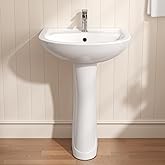 Eridanus 21"W x 19"D Bathroom Pedestal Sink, White Vitreous China Ceramic, Single Pre-Drilled Faucet Hole, Porcelain Finish, 