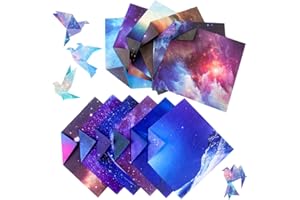 ZEZZXU 100 Sheets 6x6 Inch Double Sided Origami Paper, 12 Vibrant Designs of Galaxy Outer Space Origami Paper Bulk for Scrapbook, Crafts