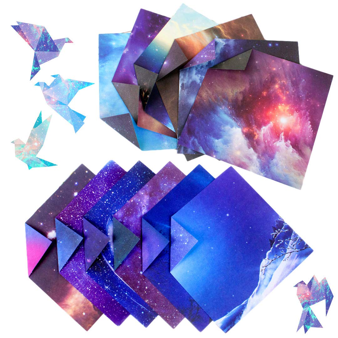 Photo 1 of 100 Sheets Galaxy Origami Paper Double Sided 6 x 6 Inch Outer Space Origami Paper Beautiful Star Sky Pattern Easy Folding for Arts Crafts
