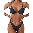 Fanuerg Women Underwire Triangle Bikini Spaghetti Strap Push Up Swimsuit Cheeky Two Piece Bathing Suit