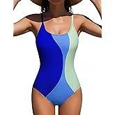 BMJL Womens One Piece Swimsuit Sports Full Coverage Bathing Suit Color Block Slimming Tummy Control Swimming Suits
