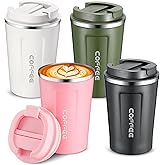 Sieral 4 Pcs 13 oz Travel Coffee Mug Insulated Reusable Coffee Cups with Leakproof Lid Stainless Steel Portable Tumbler for Keep Hot or Ice Milk Tea(Black, White, Pink, Green)