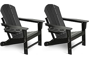 NAVINE Adirondack Chair Set of 2, HDPE Folding Adirondack Chair with Multifunctional Cup Holder, Weather Resistant Fire Pit Chair for porches, patios, patios, poolsides, Decks.