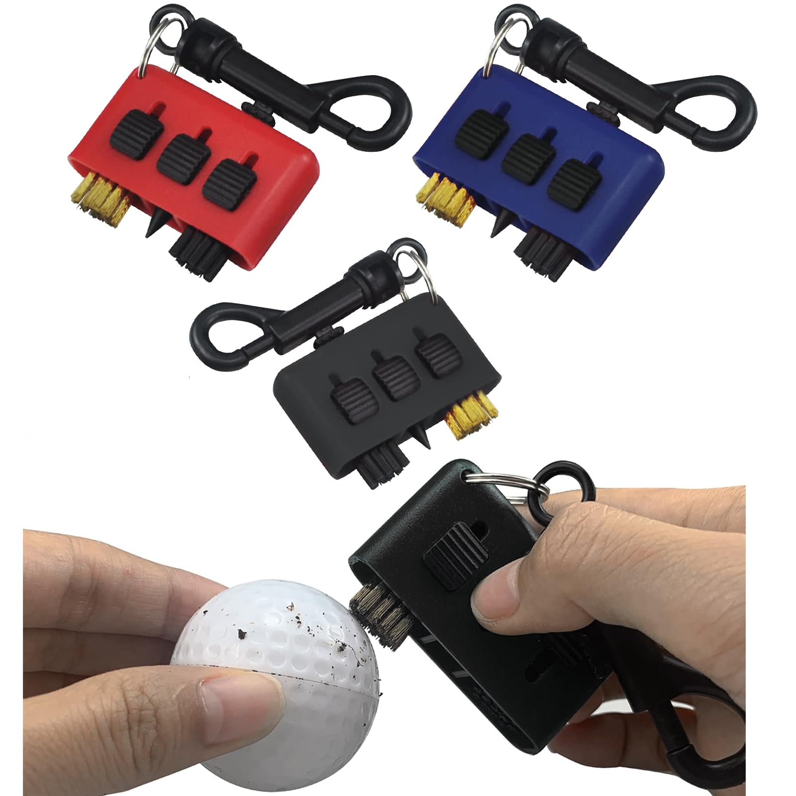 Ieron 3PCS 3 In 1 Golf Club Groove Cleaning Brush Shoe Cleaning Kit With A Keychain Portable Dust Groove Golf Club Brush（3 Colors）
