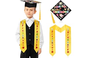 WAYYOGH Preschool Graduation Cap and Stole for Kids Next Stop Kindergarten Cap with Tassel Unisex Printed Preschool Graduation Sash