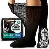 Extreme Wide Non-Slip Grip Diabetic Socks for Swollen Feet Men & Women - Stretch 30” Non-Binding Calf High Bariatric Socks for Hospital, XL-2XL