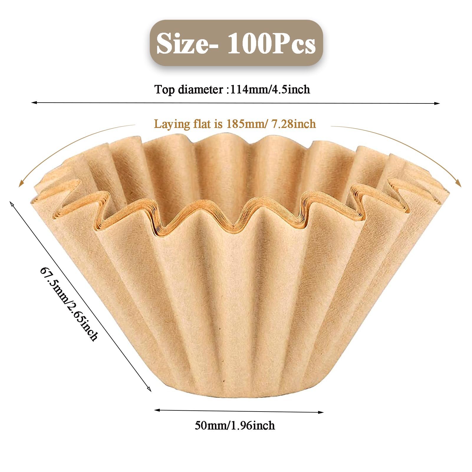 2-5 Cup Coffee Filters, Pack of 100 Unbleached Coffee Filters 5 Cup, Thicken Natural Coffee Filter Basket for Commercial, Home Coffee Maker, Pour Over Coffee Kit (Brown, W02)