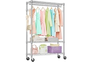 IZEUK 3 Tier Heavy Duty Rolling Garment Rack Wire Clothes Rack for Hanging Clothes, Metal Freestanding Closet Wardrobe Rack with 1 Rods and Wheels Chrome 15.7" D x 45.3" W x 75.6" H