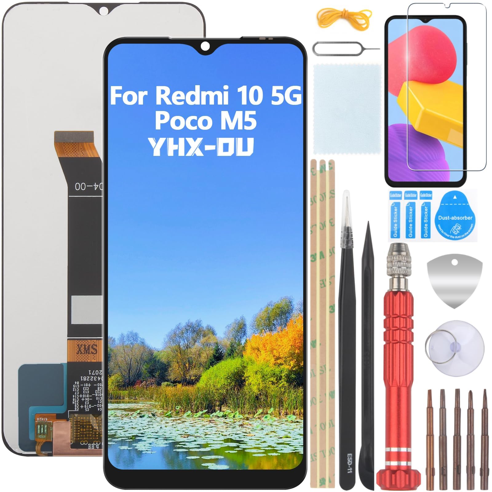 YHX-OU 6.58 Inch Black Display for Xiaomi Redmi 10 5G 22041219G 22041219NY Poco M5 22071219CG LCD Display Touchscreen Replacement Screen Glass Assembly with Tools + 1 Piece Tempered Glass