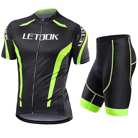 Letook Radtrikot Herren Set Kurz Fahrrad Trikot Kurzarm+Radhose mit Sitpolster