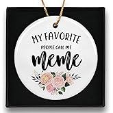 MNASAIOO Meme Grandma Ceramic Ornaments Gifts,My Favorite People Call Me Meme Gifts for Grandma Christmas, Floral Hanging Round Ornament Keepsake for Tree Car, Rustic Flower Holiday Decorations 3in