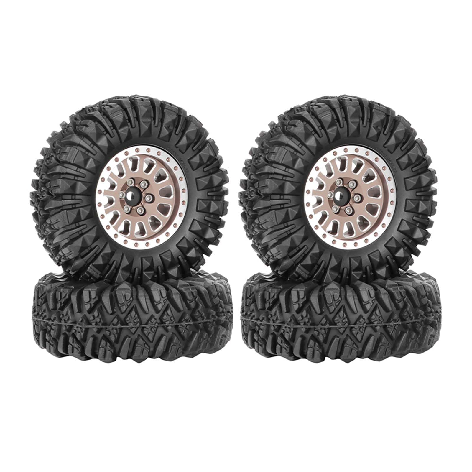 KEEDA 1.33” All-Terrain Tire and Wheel Set - Alloy Beadlock Wheels & Tyres with 5mm & 7mm Hex for 1/12 1/14 1/18 1/24 RC Crawler (D, Bronze)