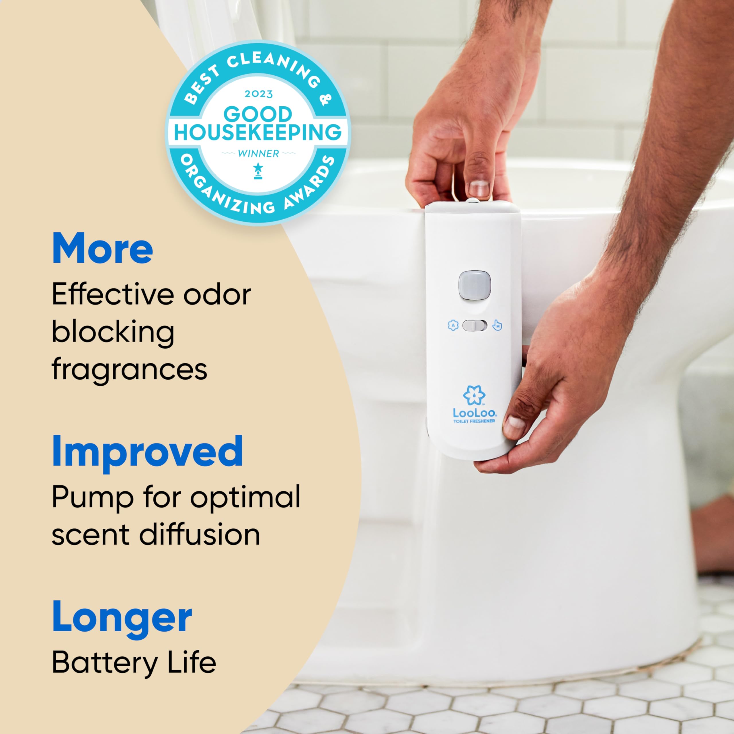 LooLoo 3.0 Touch Free Toilet Freshener Automatic Air Freshener Spray for Bathroom Starter Kit with Light and Toilet Deodorizer, Bathroom Spray Odor Eliminator - Lavender