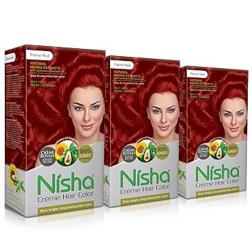 Nisha Cream Hair Color with Rich, Bright, Long Lasting Shine Hair Color (Flame Red, 100 ml Each)- Pack of 3