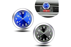 Sephile 2 PCS Car Dashboard Clock, 1.57" x 0.31" High Precision Night Luminous Accurate Reading Time Quartz Clock, Alloy Durable Waterproof Adjustable Mini Clock, Universal for Cars (Black & Blue)