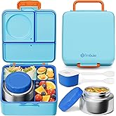 Fimibuke Bento Box for Kids Adult, BPA Free & Leakproof Toddler Lunch Box with 8.5oz Insulated Food Jar, Utensils & Sauce Jar, Dishwasher Safe 3 or 4 Compartment Container for School Girl Boy