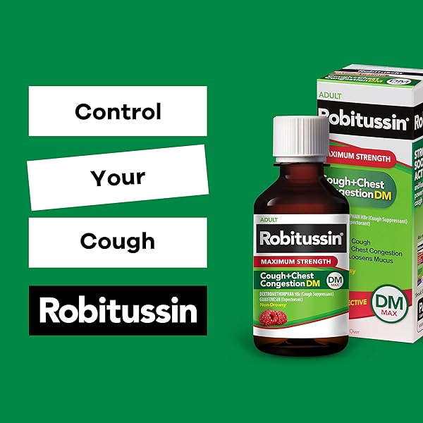 ROBITUSSIN ADULT MAXIMUM STRENGTH COUGH + CHEST CONGESTION DM MAX (8 FL. OZ. BOTTLE), COUGH SUPPRESSANT & EXPECTORANT, RASPBERRY FLAVOR