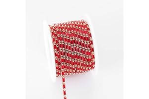 YoungJewl 2 Yards Zircon Crystal Floating Rhinestones Trim Close Chain Rectangle Beaded Trim for Sewing Craft DIY Decoration（2.5X5MM Red）