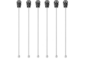 BARSOUL 6pcs Stir Sticks Cocktail Swizzle Sticks with Skull Top Stainless Steel for Drinks and Coffee Reusable