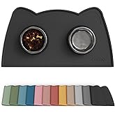 OHMO - Cat Food Mat, Silicone Pet Feeding Mat for Floor Non-Skid Waterproof Dog Water Bowl Tray, Slim Placemat for Baby Kids 
