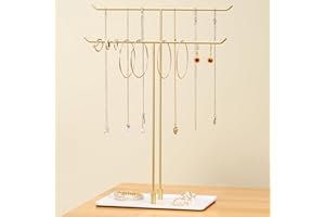 bussdis Necklace Holder Jewelry Stand Organizer for Necklaces and Bracelets, Metal Display Stand, Gift for Women, Ideal for Home, Bedroom, or Vanity, Gold