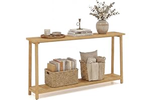 Giantex 71" Solid Wood Console Table, 2-Tier Narrow Entryway Table with Teak Wood Frame and Storage Shelf, Rustic Foyer Table